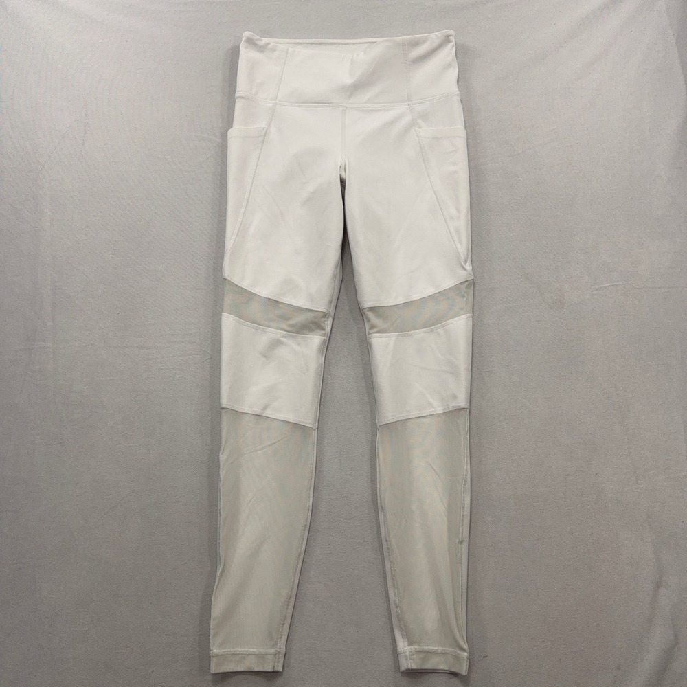 Athleta Leggings Salutation Stash Pocket Mesh Panel White Women S 281528